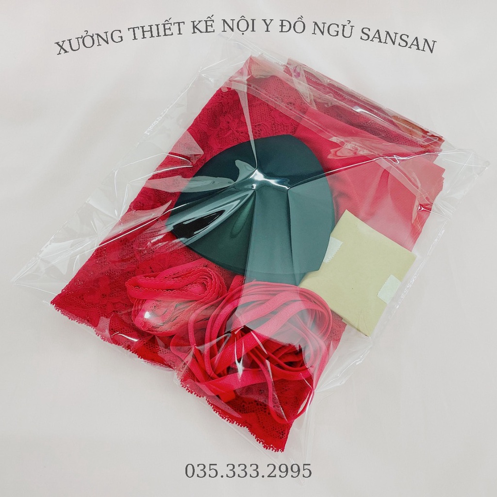 Set phụ liệu may trọn bộ áo lót và quần lót ren kèm dây chun, móc, khuyên, nơ