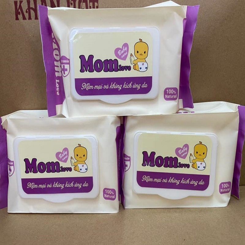 Gói khăn ướt Mom Love dùng cho các bé - An toàn, không mùi, không gây kích ứng da