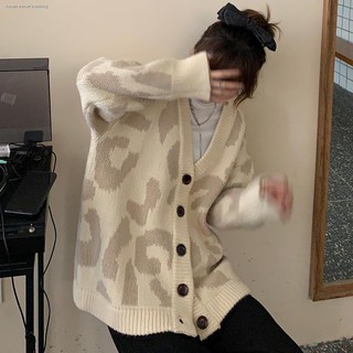 Áo khoác FeiFanXiaoBai 38406 cardigan in hình da báo thời trang