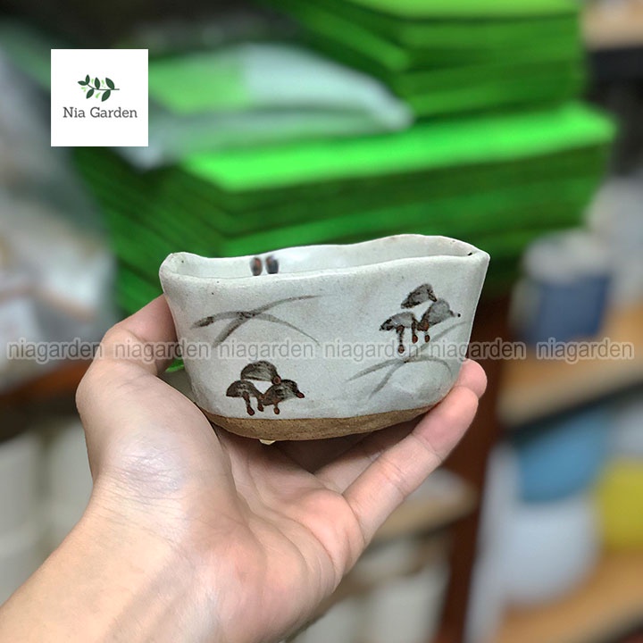 (G138) Chậu sứ trồng sen đá, xương rồng gốm sứ Nhật Bản mini (đã khoan lỗ) Nia Garden GSN