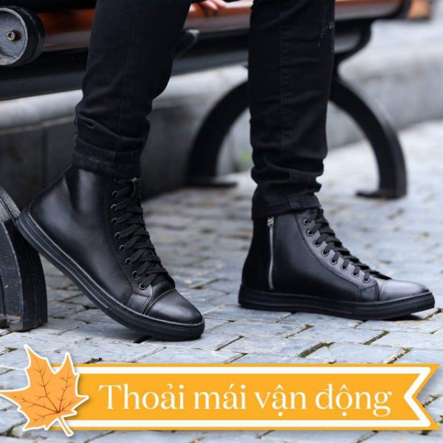 DPA Giầy nam🤩FreeShip đơn 250k💥Giầy sneaker nam, giầy cao cổ nam kéo khóa giữa 2 màu đen trắng