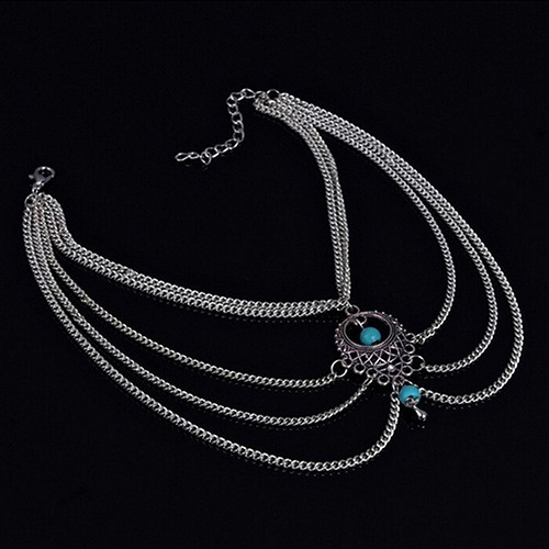 Lắc chân tua rua đính đá ngọc lam phong cách Boho | BigBuy360 - bigbuy360.vn
