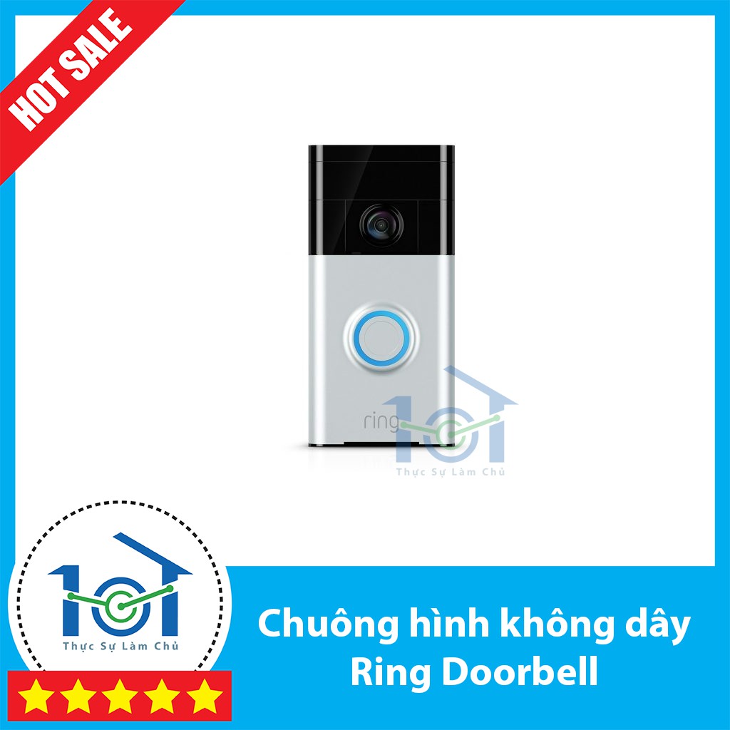 Chuông hình không dây cao cấp Ring Video Dorbell 1 - 720p, Wifi - Dùng pin hoặc nguồn, truyền hình lên Echo Show