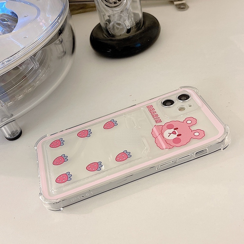 Ốp Điện Thoại Màu Hồng Họa Tiết Dâu Tây Cho Iphone 14promax / 13mini 11 / 12pro 678Plus / xsmax / xr