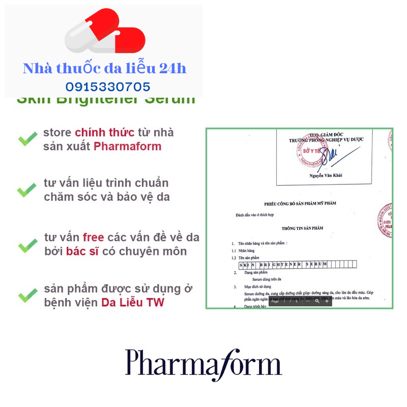 Pharmaform Skin Brightener Serum 20ml dưỡng sáng da mờ thâm mụn - dalieu24h