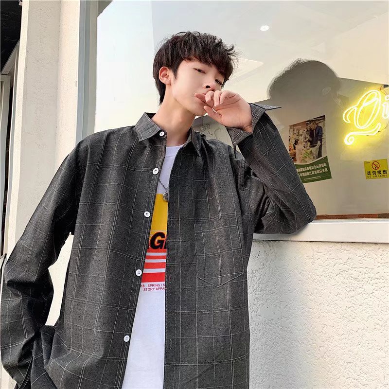 Áo sơ mi retro unisex áo sơ mi nam phong cách Hàn Quốc áo dài tay áo sơ mi caro nam bông ifashion oversize áo sơ mi unisex