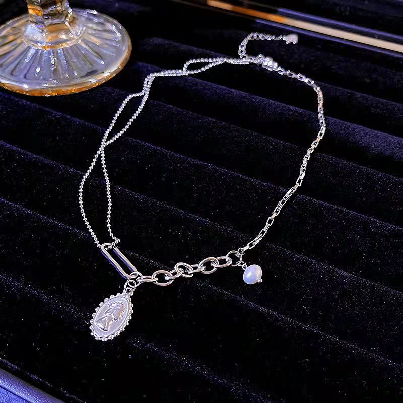 Vòng cổ nữ dây chuyền nữ mặt tròn hình thiên thần màu trắng cá tính mix xích V66