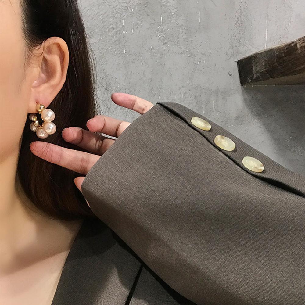 QQMALL Bông Tai Mạ Bạc 925 Hình Tròn Đính Ngọc Trai Thanh Lịch Dành Cho Nữ