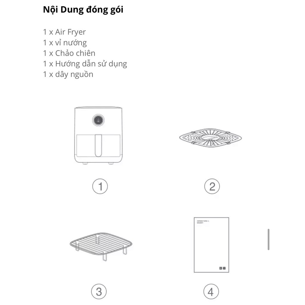 Nồi chiên không dầu thông minh Xiaomi Mijia 3.5 L. Kết nối với điện thoại. Màn hình oled cảm ứng.
