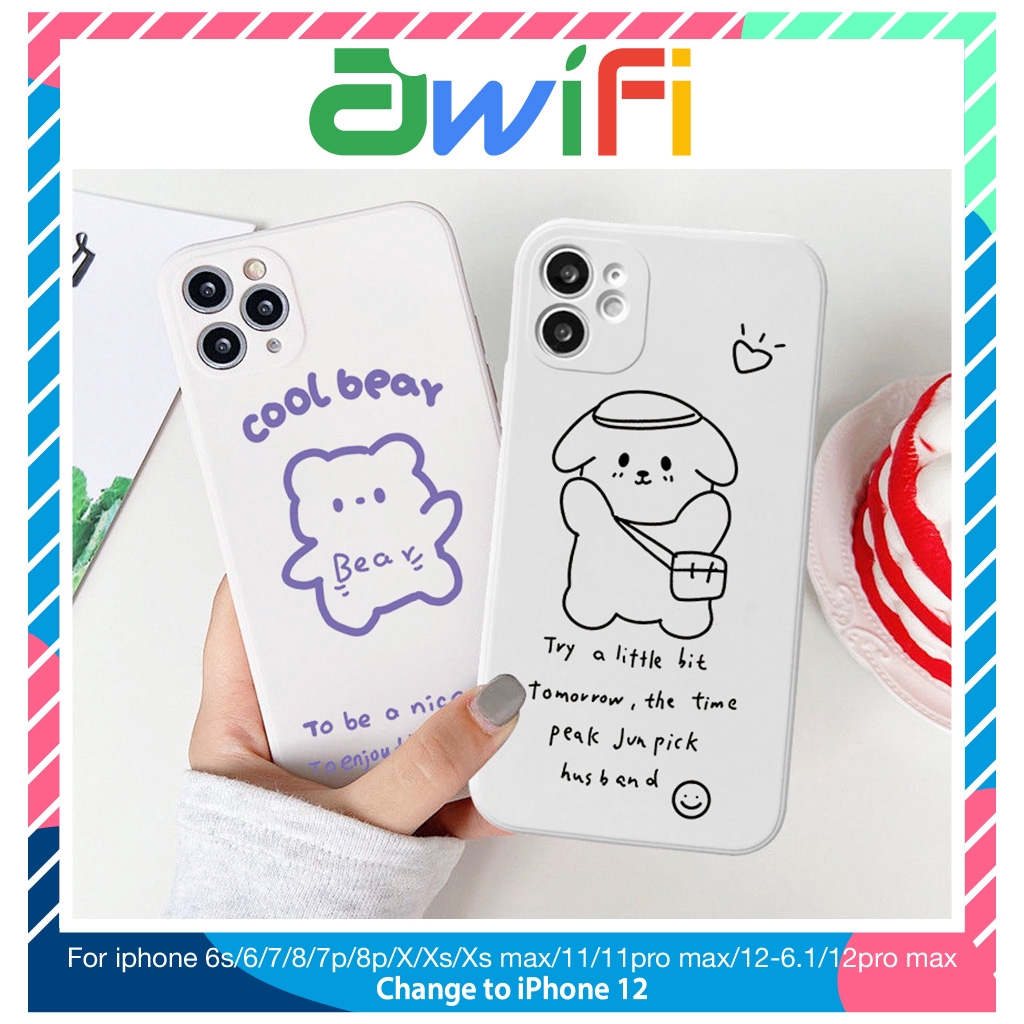 Ốp lưng iphone cạnh vuông cool bear 5/5s/6/6plus/6s/6splus/7/7plus/8/8plus/x/xr/xs/11/12/pro/max/plus/promax -Awifi M5-3