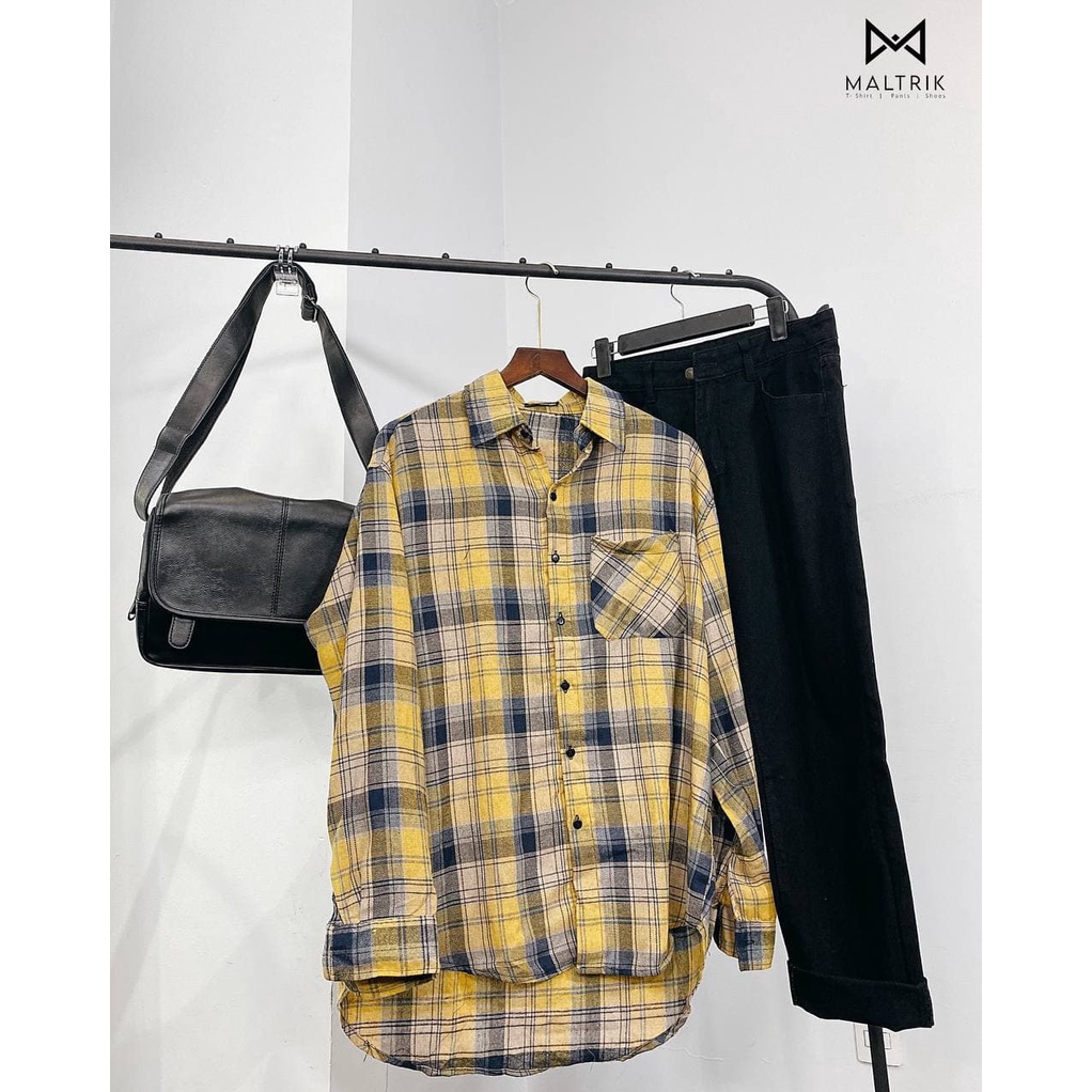 Áo sơ mi flannel nam, sơ mi kẻ caro nam Maltrik phong cách Hàn Quốc, hàng cao cấp tặng kèm áo phông trơn