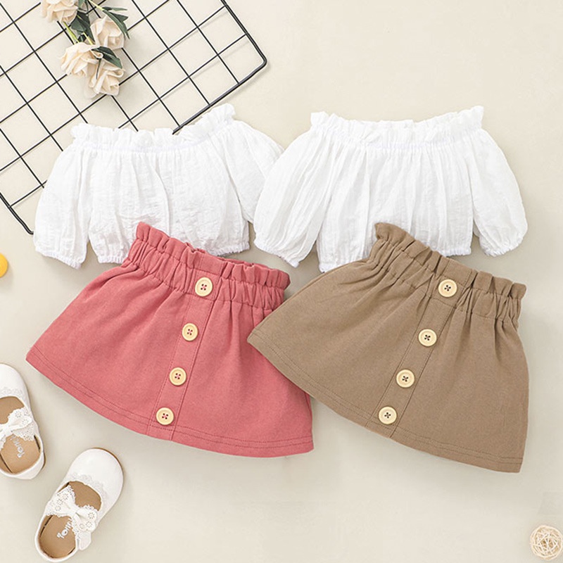 Combo bộ đồ bé gái 0-18 tháng áo Croptop trễ vai váy ngắn set mùa hè thời trang cho bé trẻ em sơ sinh