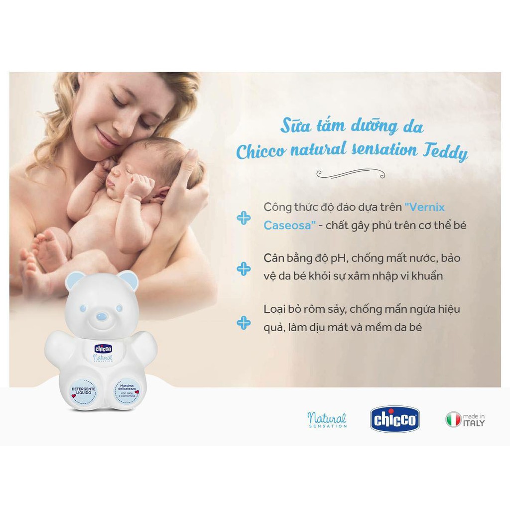 Sữa Tắm Dưỡng Da Natural Sensation Teddy CHICCO - Giúp Cân Bằng PH & Tăng Miễn Dịch Cho Da