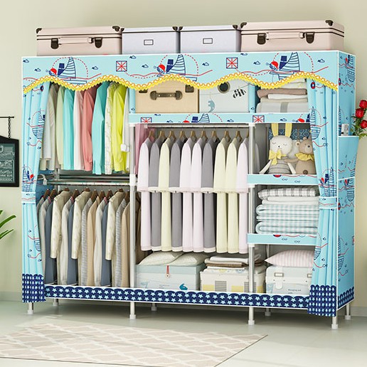 Tủ Đựng Quần Áo Vải Tủ Vải 4 Buồng Khung 8 Ngăn Gỗ BỌC NHỰA Cỡ Lớn (miễn phí vận chuyển )