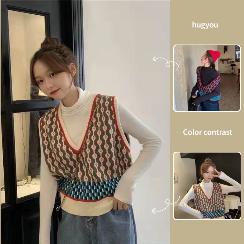 Áo len không tay cổ chữ v dáng rộng thiết kế mới thời trang dành cho nữ