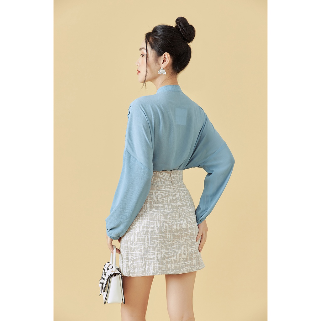 Áo sơ mi nữ dài tay cổ tàu 20Sexy by 20AGAIN tay áo bồng chất voan xước cao cấp ASA1720