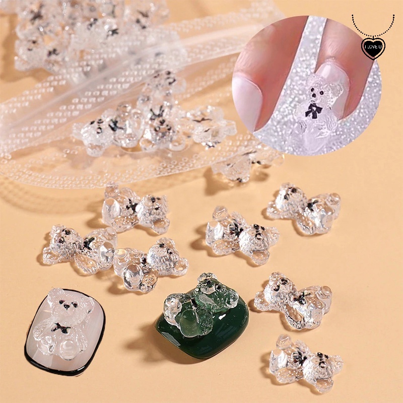 Bộ 5 Miếng Dán Móng Tay Thạch Trong Suốt Hình Gấu 3D Sáng Tạo Phong Cách Nhật Bản