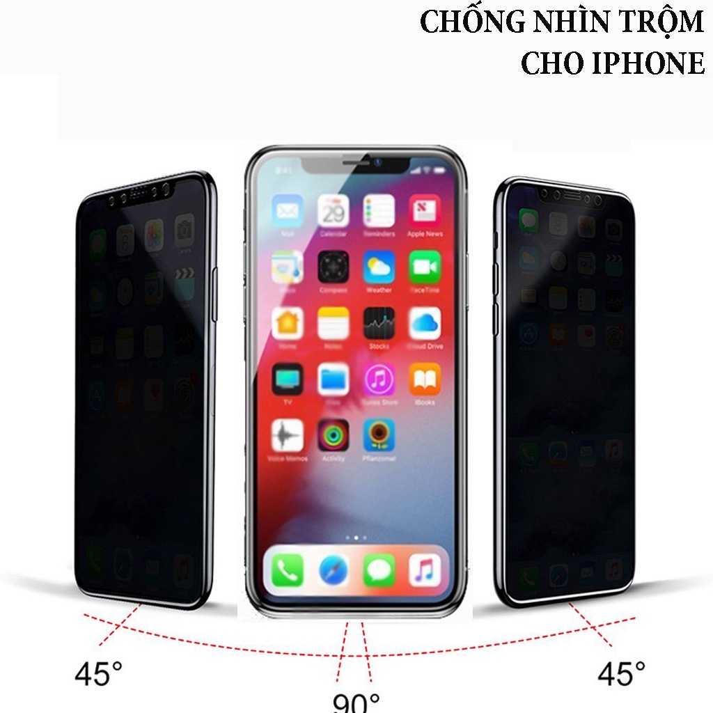 Kính cường lực chống nhìn trộm cho iphone 12 pro max, 13 pro, 14 promax, XR, Xsmax, Promax Cao cấp