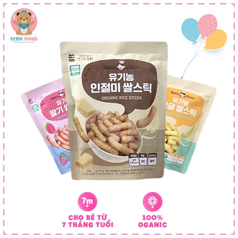 Bánh ăn dặm gạo lứt hữu cơ hình que Mom’s choice cho bé 7m+ túi zip 30g bổ sung lợi khuẩn