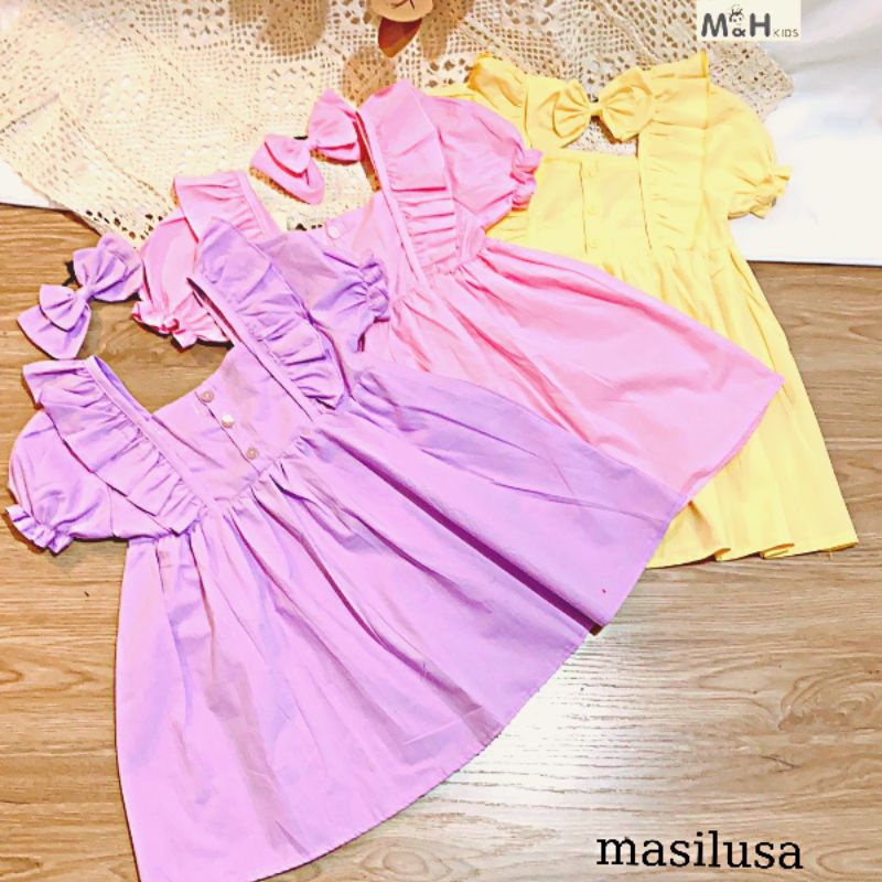 váy thô cotton bé gái kèm cột tóc