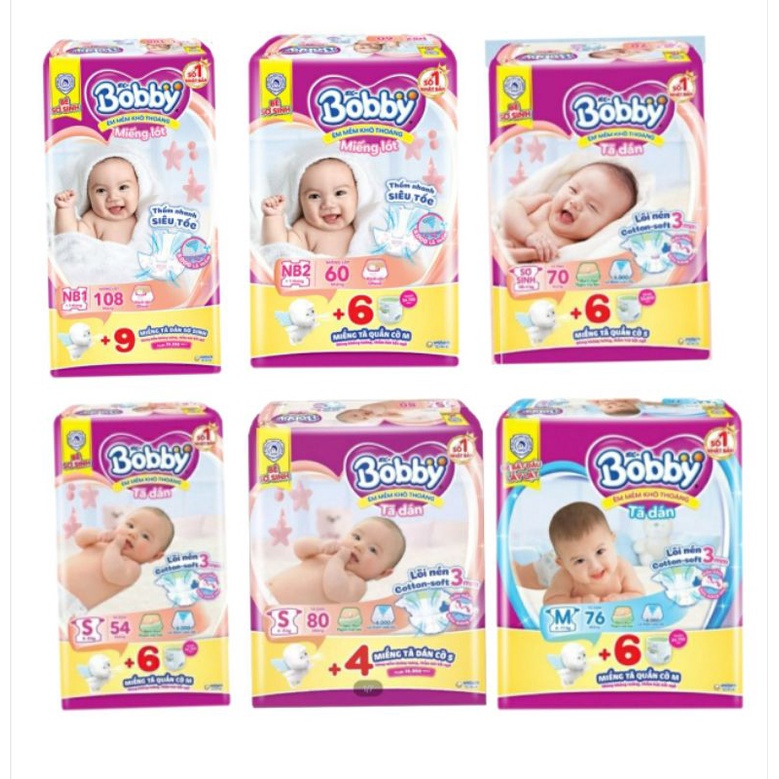 《 HCM 》 Combo 2 gói tã dán sơ sinh : Bobby - XS70+6 / S54+6 / S80+4 -- Huggies NB70+6 / S54+6 / S80+2
