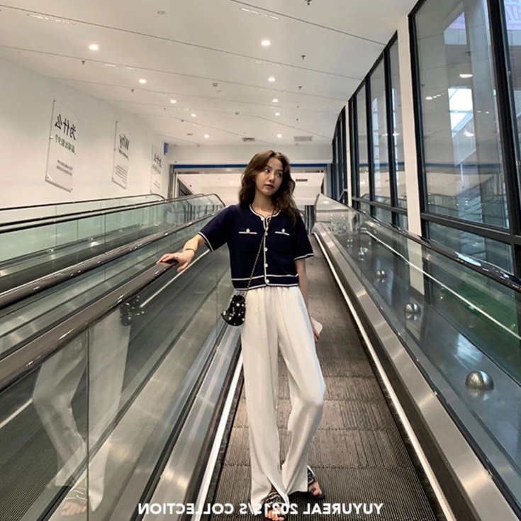 Xiaozhainv Áo Croptop Dệt Kim Tay Ngắn Phong Cách Pháp Cho Nữ