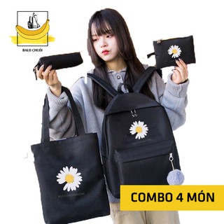 [COMBO 4 MÓN] Balo nữ 4 món, túi tote vải bố đi học thời trang HOA CÚC - 4 màu
