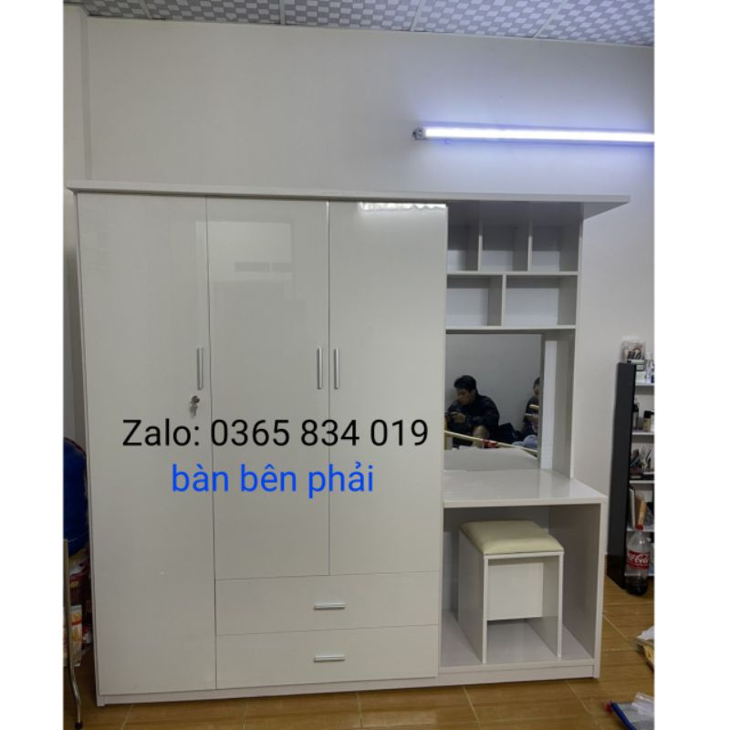 Tủ quần áo nhựa đài loan liền bàn trang điểm ngang 1m85 cao 1m8 tặng kèm ghế nệm có lõi gỗ ở bản lề