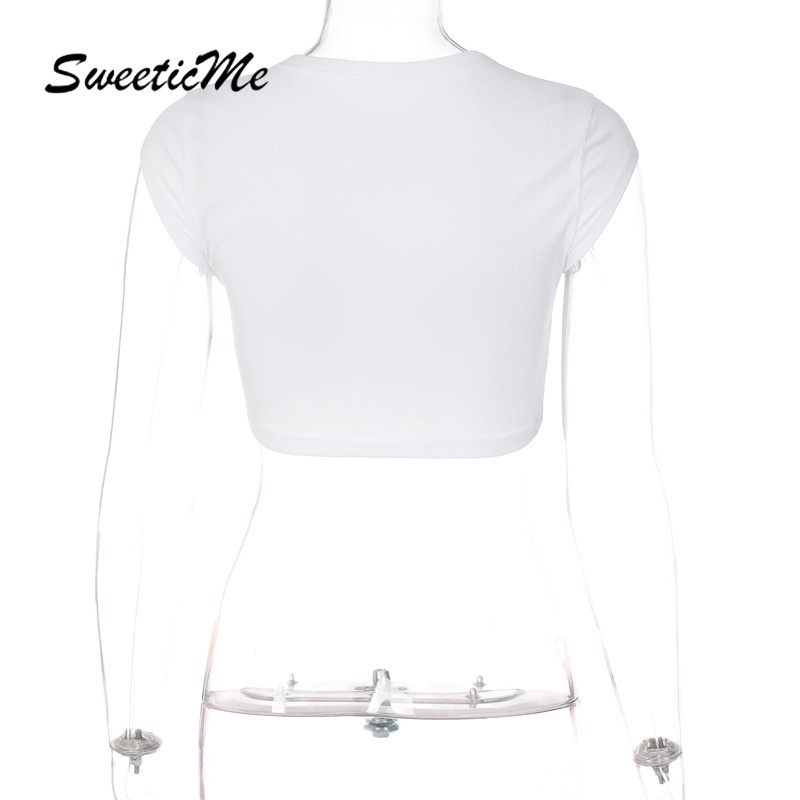 Áo Thun Lửng Thêu Chữ Sweeticme Siêu Mỏng