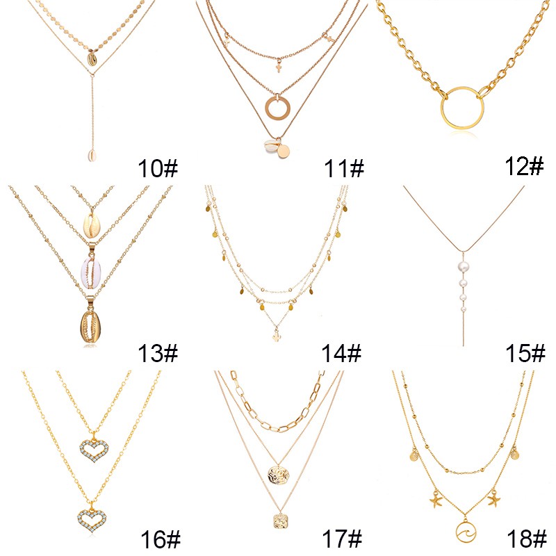 Vòng Cổ Hợp Kim Nhiều Lớp Mặt Hình Vỏ Ốc Khắc Chữ Phong Cách Bohemian