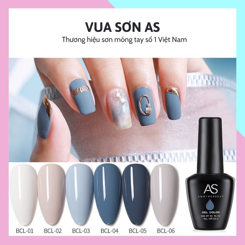 Sơn móng tay gel AS dùng máy hơ tone màu xanh xám kem phong cách hàn quốc VUA SƠN AS mã BCL 15ml