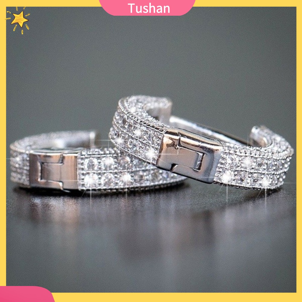 TUSH_Shiny Women Rhinestone Inlaid Circle Huggie Earrings Party Banquet Jewelry Gift