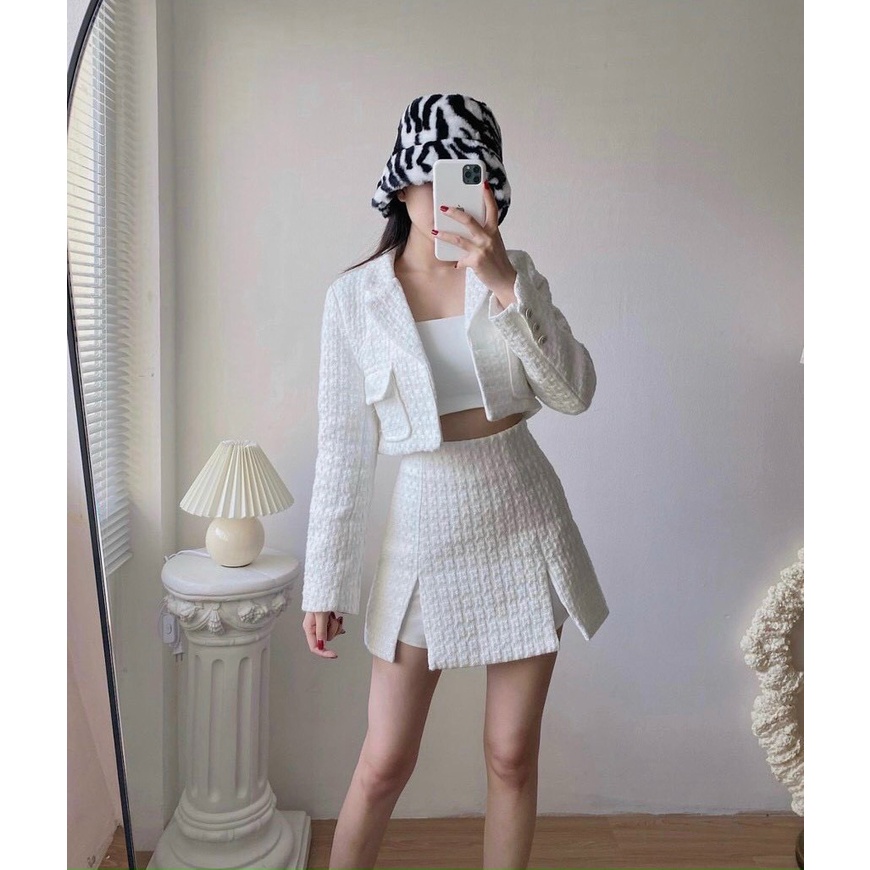 SET 3SP BLAZER ÁO DÂY CHÂN VÁY VẢI DẠ / ẢNH THẬT