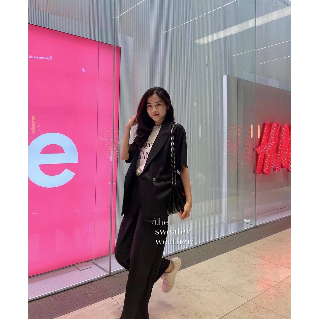 Set áo Blazer Dài Nữ 🍓 Bộ áo choàng quần dài suông chất đũi mịn dày phong cách công sở Hàn Quốc Ulzzang 🍓