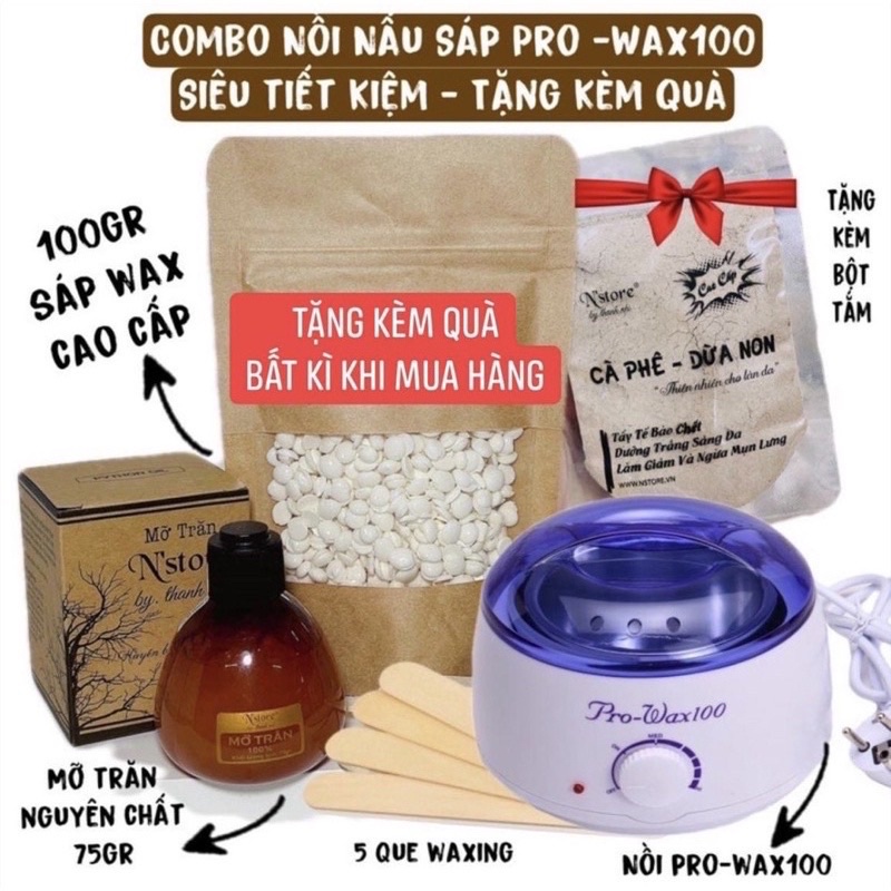 Combo nồi nấu sáp điện từ PRO , 100gr Sáp Wax + Mỡ Trăn