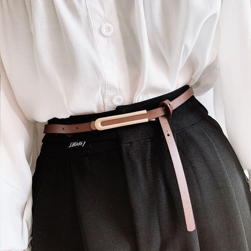 Thắt Lưng Da Màu Trơn Khóa Vuông Đơn Giản Thời Trang Cho Nữ