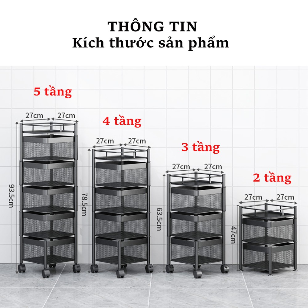 Kệ vuông xoay 360 độ, Bảo hành 12 tháng, kệ có bánh xe đựng đồ đa năng, đựng rau củ quả nhà bếp tiện dụng