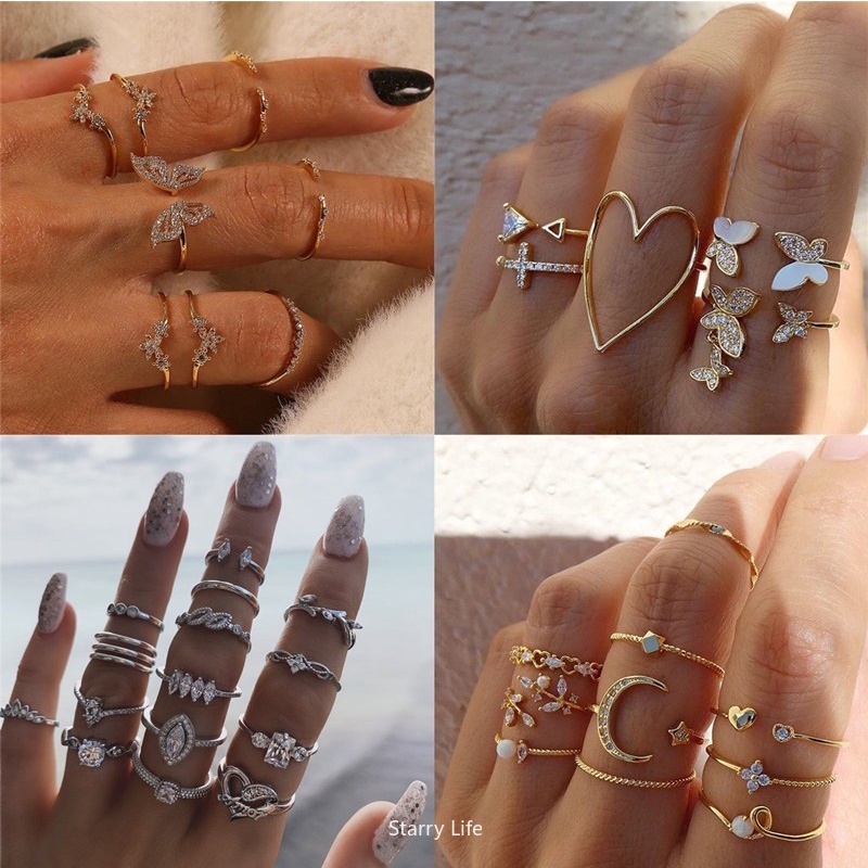 Con bướm bộ nhẫn Set 15 Nhẫn Đeo Tay Phong Cách Bohemian Thời Trang Cho Nữ