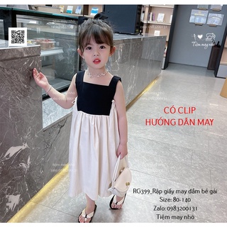 RG399_Rập giấy may đầm cổ vuông bé gái