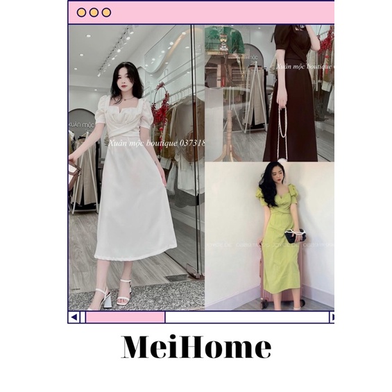 ❤️Đầm midi thiết kế tay búp nơ MeiHome🥰