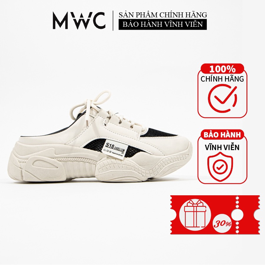 Giày Sục Nữ MWC Sneaker Da Đế Cao Phong Cách Trẻ Trung Năng Động Màu Đen Xám NUTT- A001