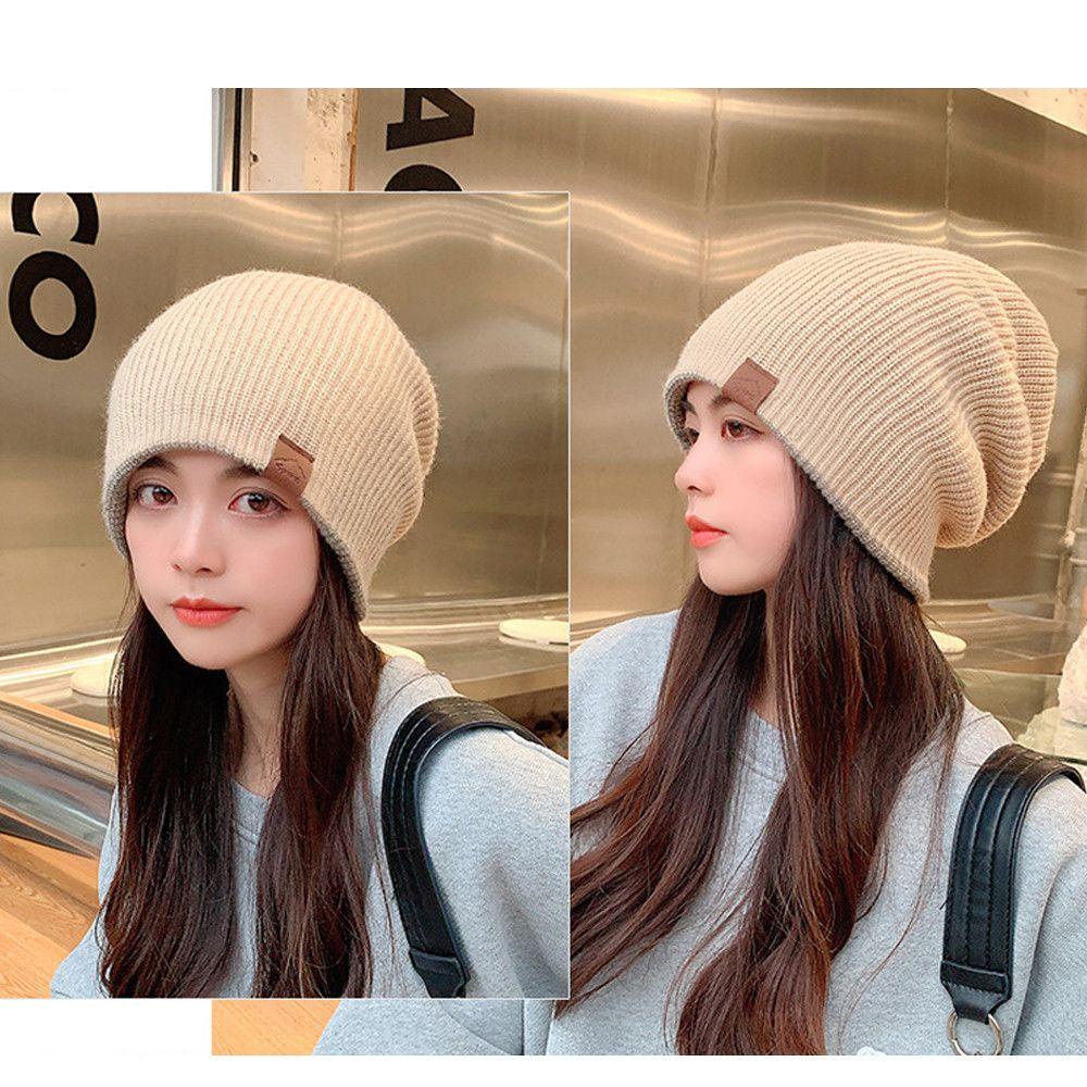 Mũ Len Dày Hai Lớp Giữ Ấm Màu Sắc Đơn Giản Cho Nữ