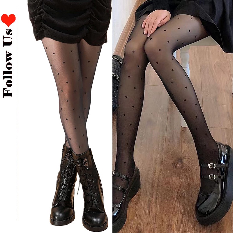 Quần Tất In Hình Trái Tim - Đen Gợi Cảm
