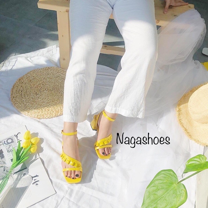 Giày cao gót nagashoes mũi vuông quai bèo màu đen size 37