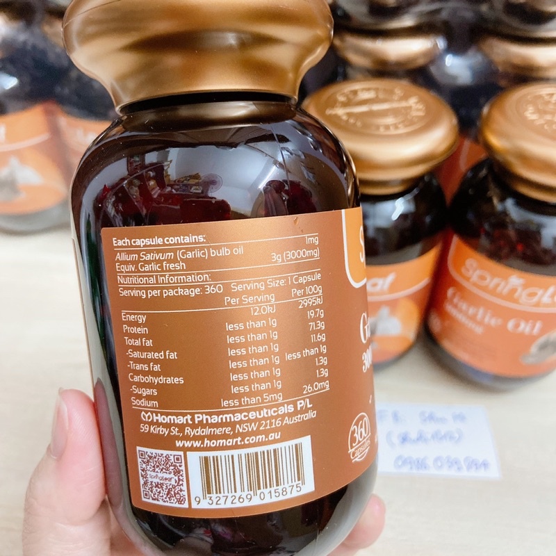Tinh dầu tỏi garlic oil spring leaf 3000mg 360 viên của úc, tăng đề kháng