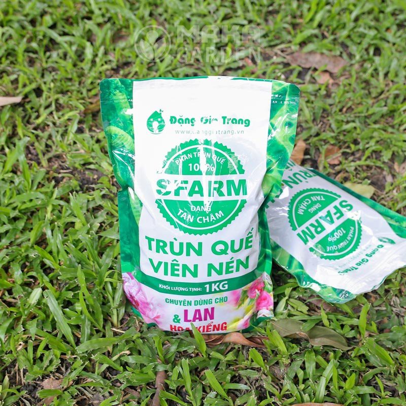 Phân Trùn Quế Viên Nén Sfarm - Túi 1kg - Bổ Sung Dinh Dưỡng Cho Rau, Cây Ăn Quả, Hoa Phong Lan, Hoa