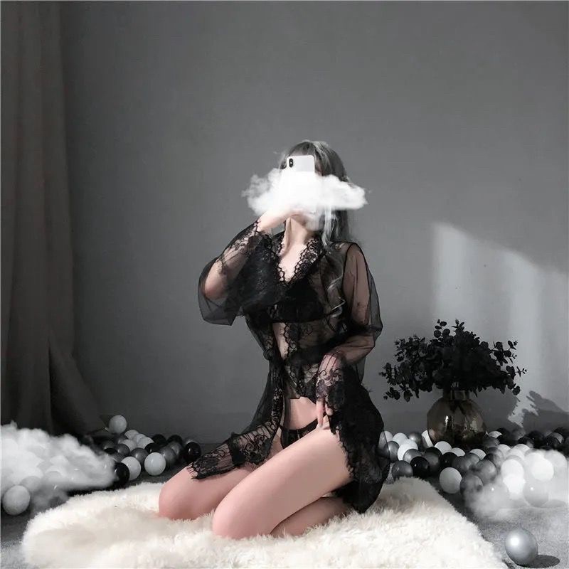 Áo Choàng NGủ Ren Kèm Set Đồ Lót Sexy Nóng Bỏng MS1097