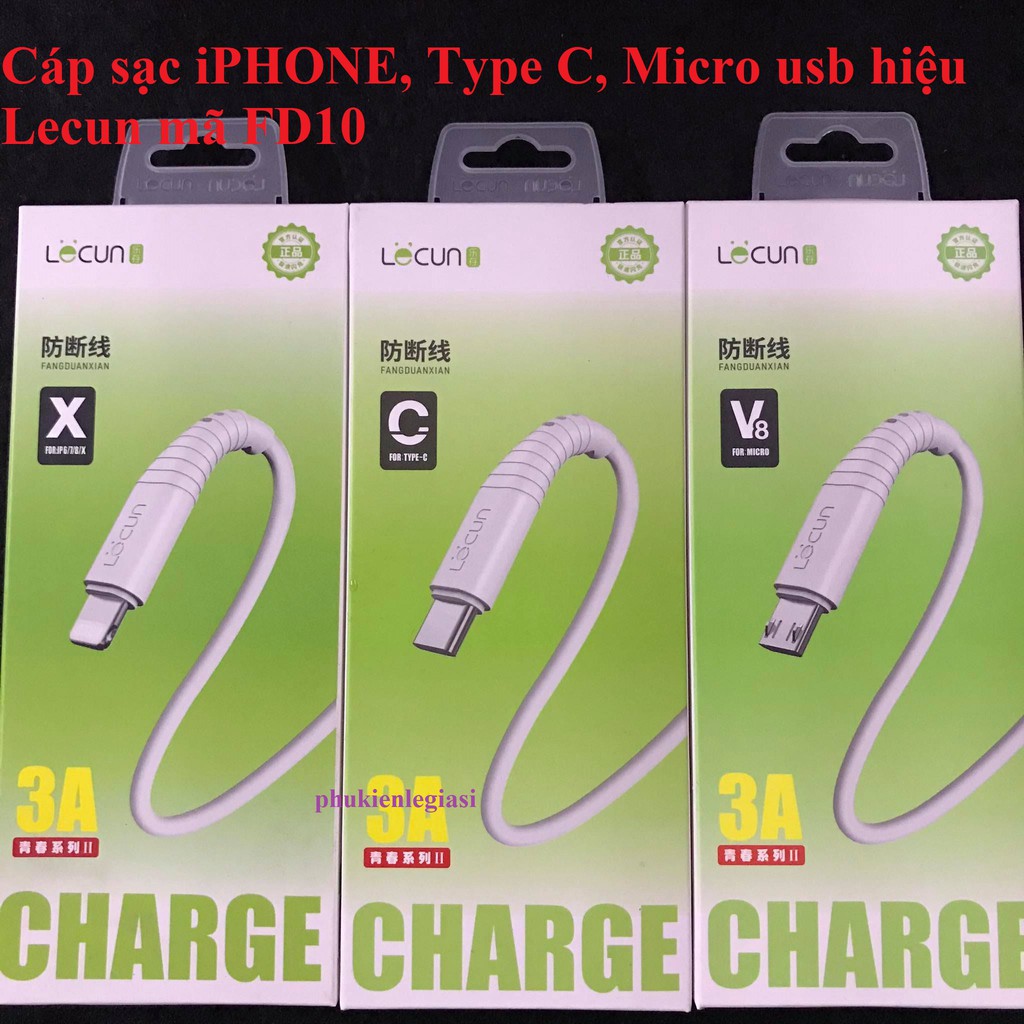 Cáp sạc lai ning,Type C,Micro USB hiệu Lecun mã FD10