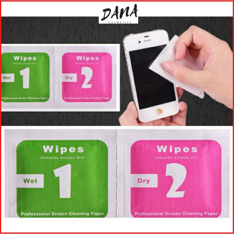 Giấy lau vệ sinh màn hình điện thoại, giấy lau bụi dán kính cường lực, 1 bộ 2 miếng khô và ướt DANA