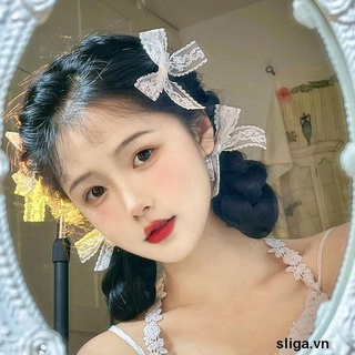 💖💖Kẹp tóc nơ ren trắng đơn giản cho nữ